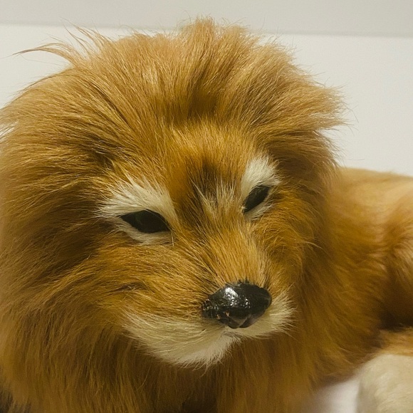 Vintage Lion Figurine Real Fur Glass Eyes Hair Sculpture Very Rare 9”-5” - Picture 11 of 12